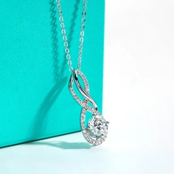 Certified 18k White Gold Infinity Pendant Necklace 2CT Moissanite S925 Statement - Picture 2 of 6